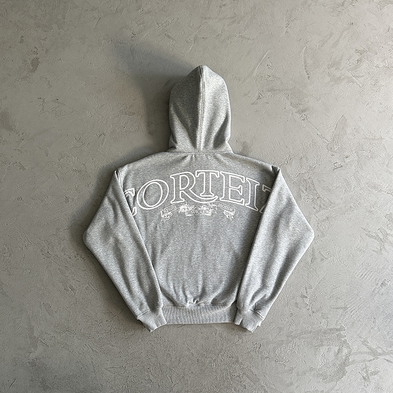 Heavyweight American Street Hip-hop Printed Designer Hoodie Jacket Tracksuit Men Polo Veste Coat Gray Fleece-lined Zipper Hoodie Men's Trendy Bra