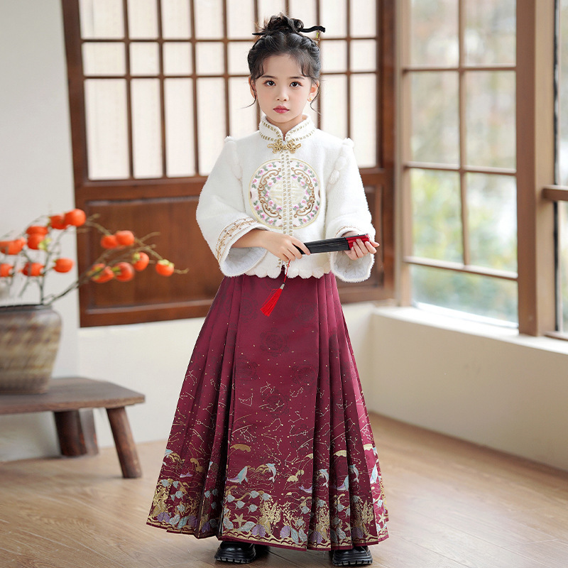 Designer ethnic trend dress winter Hanfu girls' horse face skirt children's new Chinese clothing Tang style girls' ethnic style dress