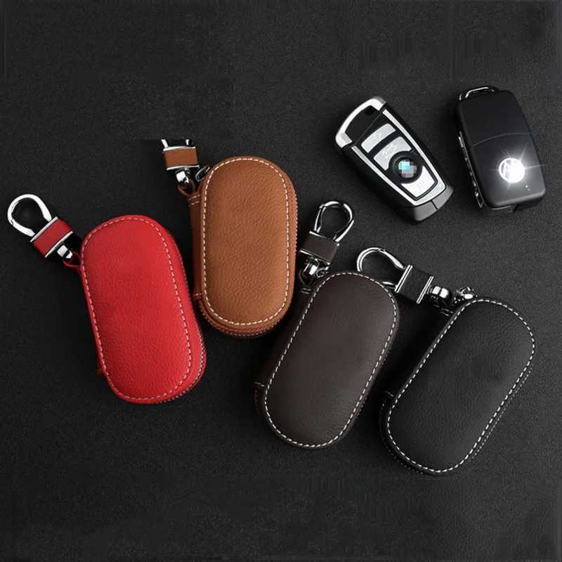 Leather Car Key Case Zipper Keychain Cover with Card Slot Housekeeper Organizer for Men Women Gift Ready Z251023