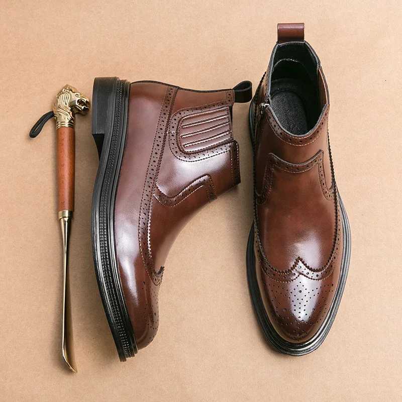 2025 New High Quality Soft Leather Ankle Boots Comfy Fashion Bullock Flat Designer Oxford Dress Shoes Men Casual Leather Boots W251024