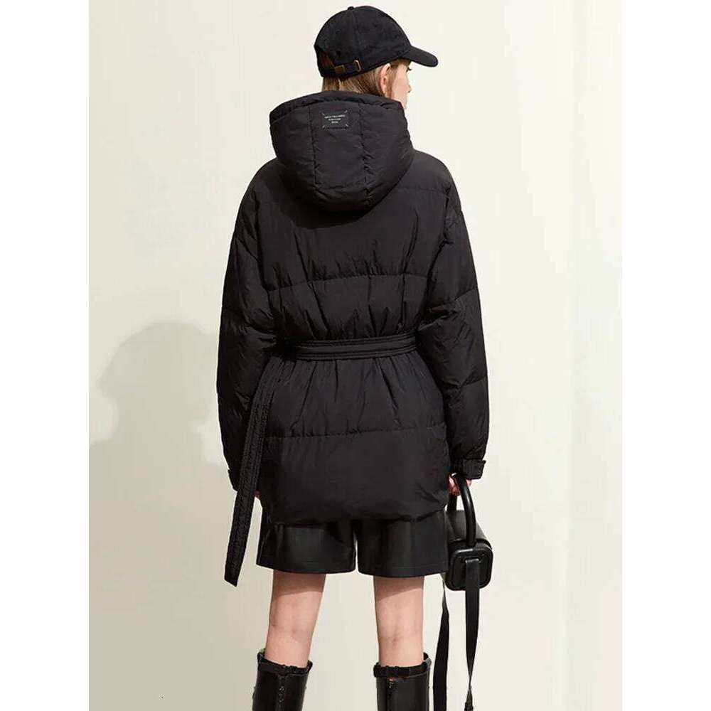 Women's Duck Jacket 2025 Winter New Thick Solid Hooded With Belt Down Cotton Padded Coat For Lady