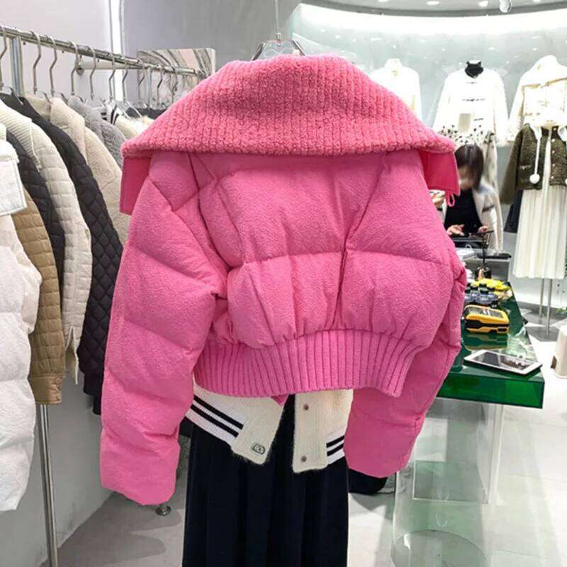 Women's Winter Thicken Warm Parkas Korean Fashion Knitted Big Collar Short Down Cotton Coats Streetwear Versatile Zipper Outwear