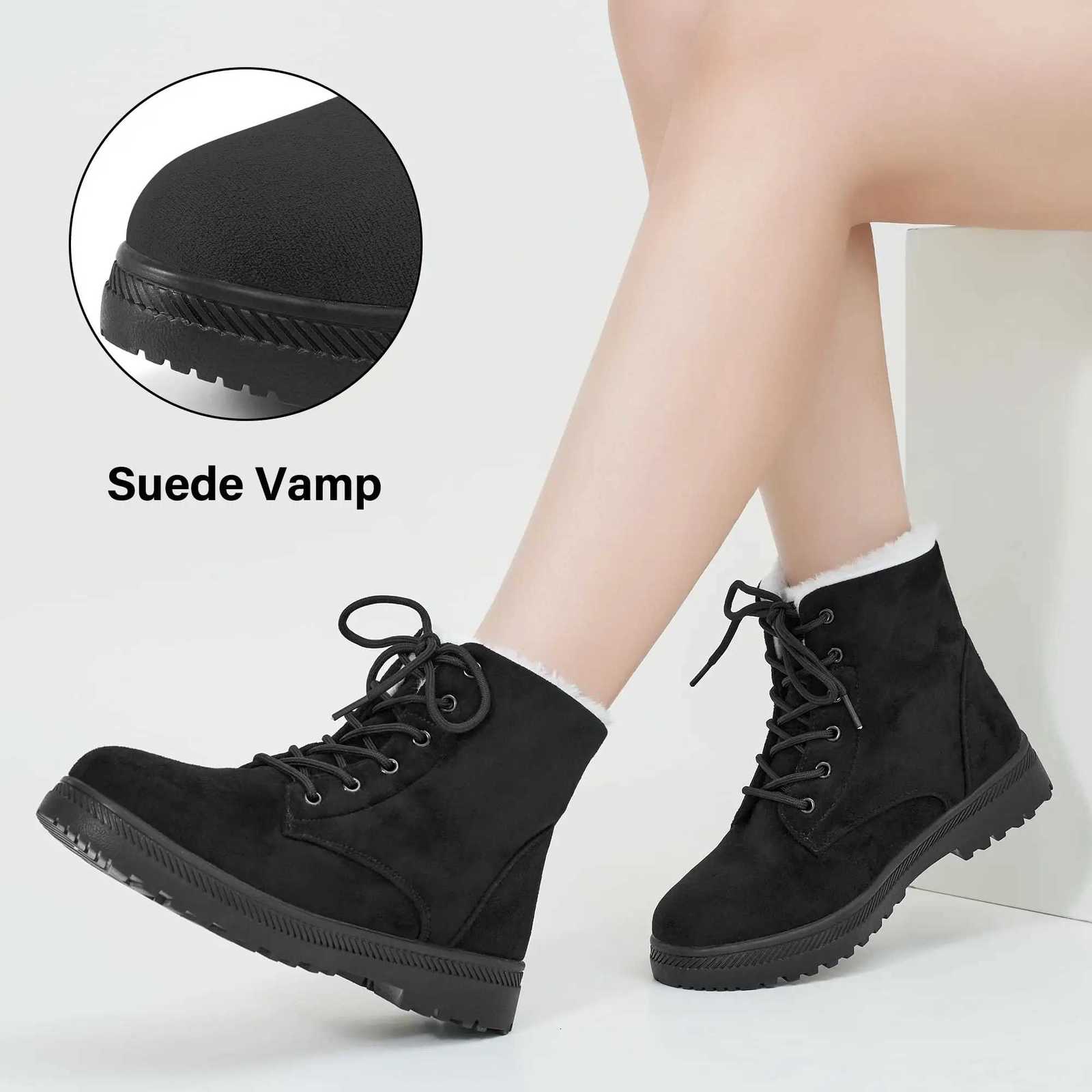Crestar Winter Snow Boots for Women Warm Fur Lined Ankle Booties Lace Up Slip on Outdoor Walking Womens Boots Lady Fashion shoes W251024