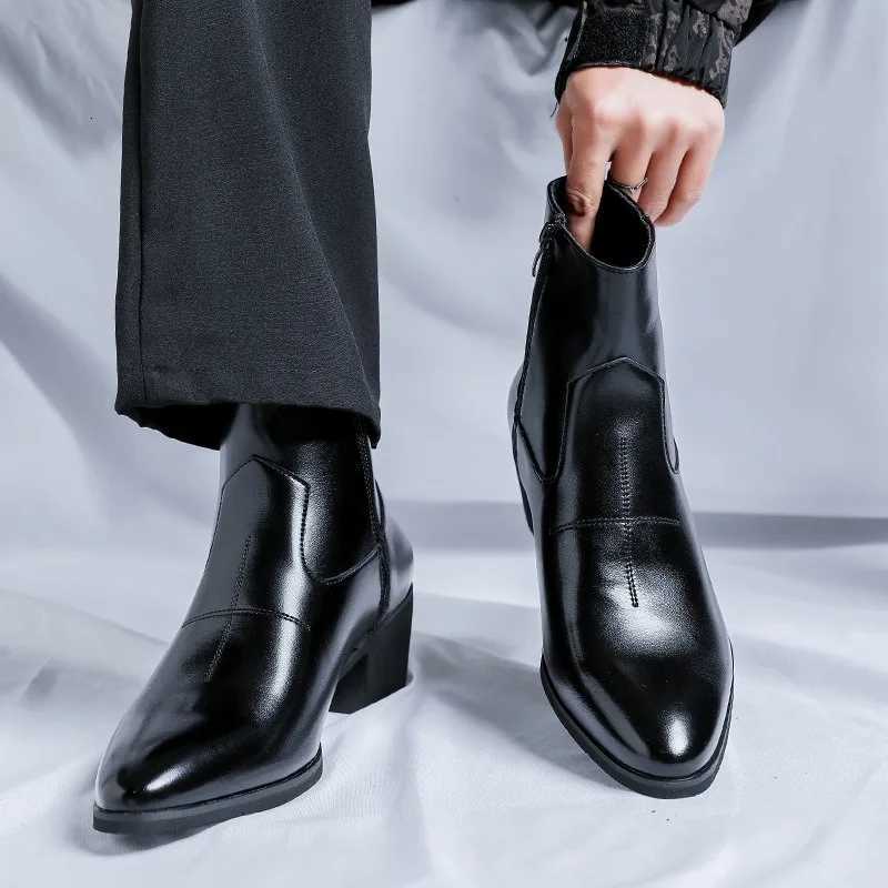 Brand Mens Boots Fashion Chelsea Boot Luxury Leather Botas Black Classic Business Dress Boots Casual Ankle Boots for Men Botas W251024