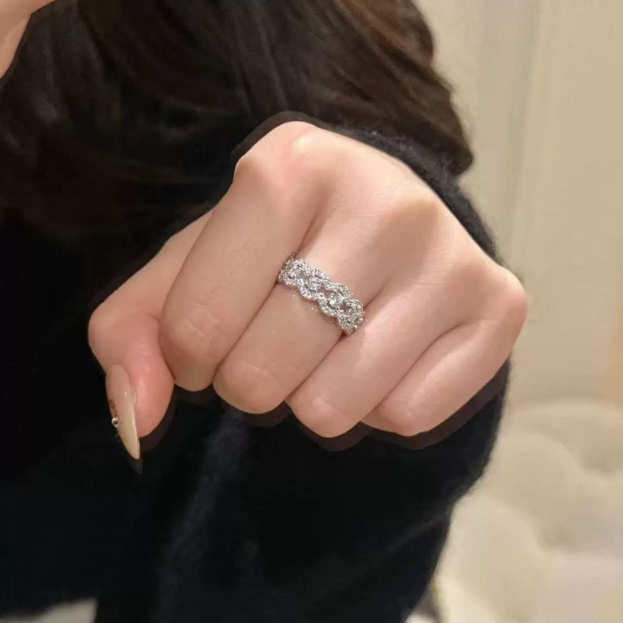 TaiYang New Gold Plated Copper Lace Openwork Ring, Adjustable Zirconia Sparkling Statement Ring for Women