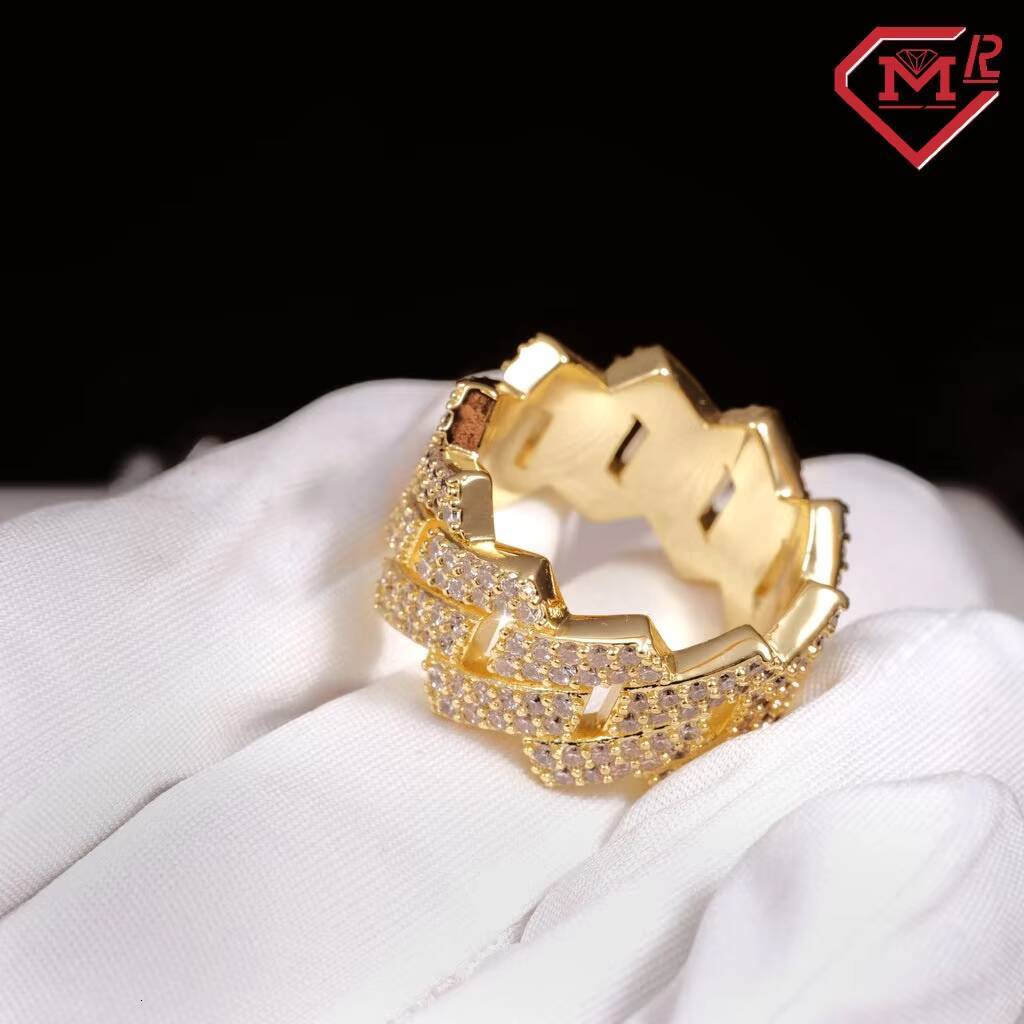 Wholesale Moissanite Ring Mens Stackable Iced Out Hip Hop 14mm 925 Silver Jewelry Vvs Moissanite Cuban Ring