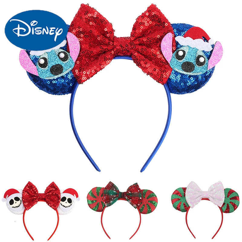 Disney Christmas Sequin Stitch Pattern Bow for Kids & Adults - Festive Holiday Hairstyle Accessory