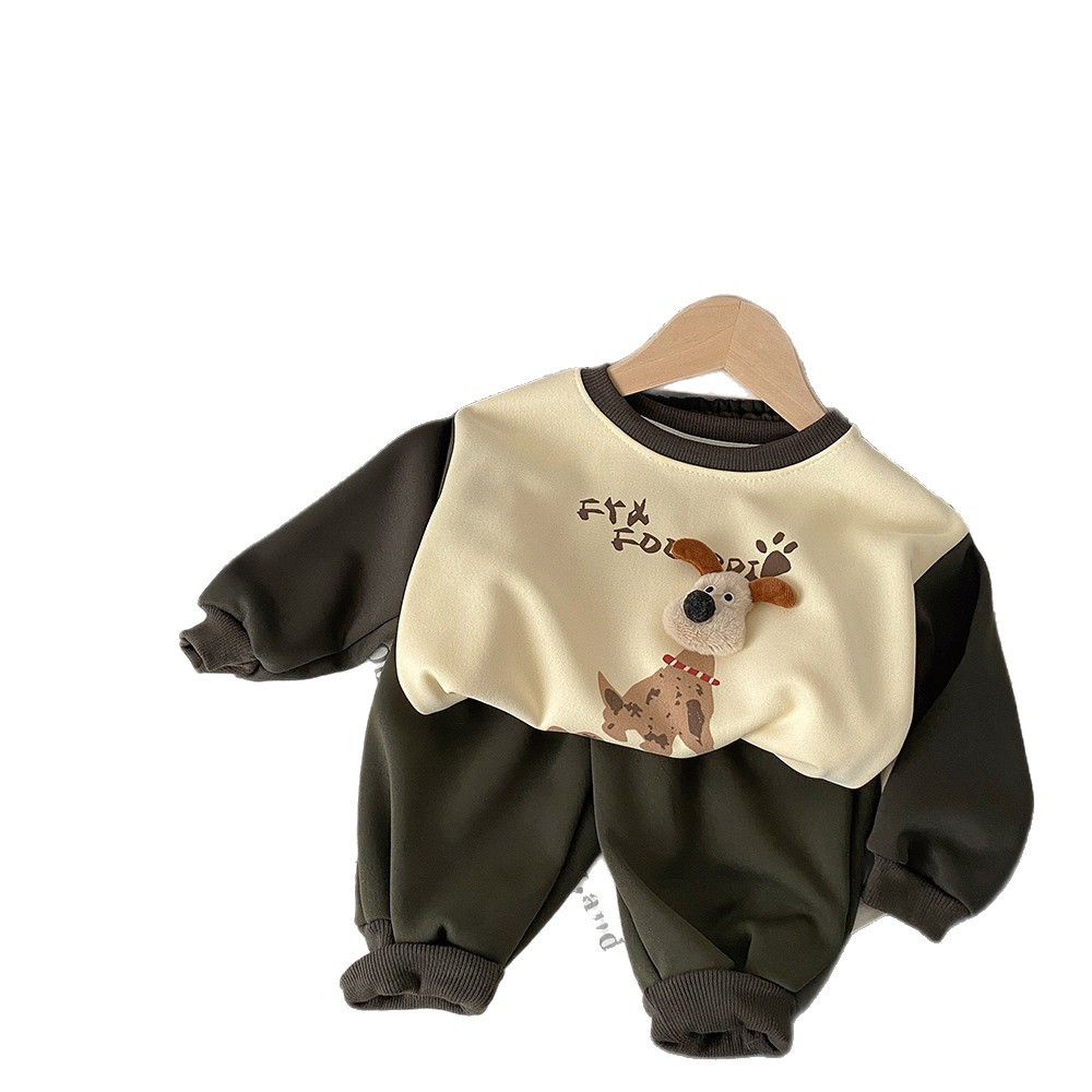 Free Shipping 2025 Cute Kids Hoodie Set 2-Piece, Cute Puppy Dog Plush Design, Boys Spring Autumn Casual Outfit