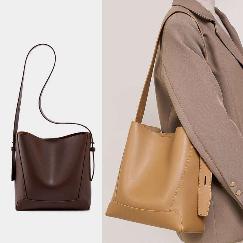 Fashionable New Women's Crossbody Versatile Leather Solid Color Single Shoulder Large Capacity Commuting Bucket Bag