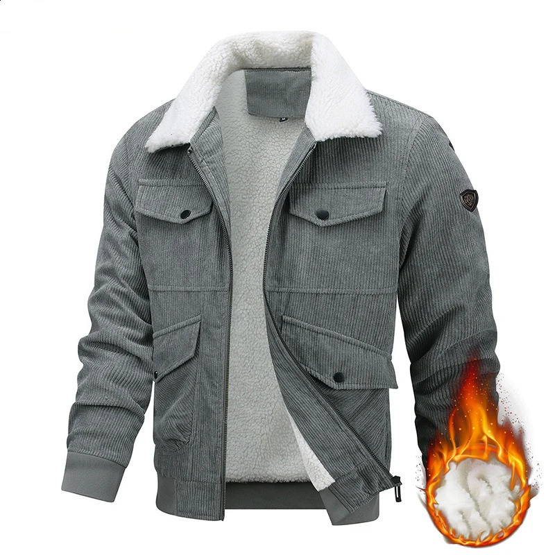Winter Men Fleece Casual Corduroy Jacket Coat Man Thick Vintage Lapel Jacket Parka Man Cargo Classic Sherpa Jacket Plus Size 8XL 251023