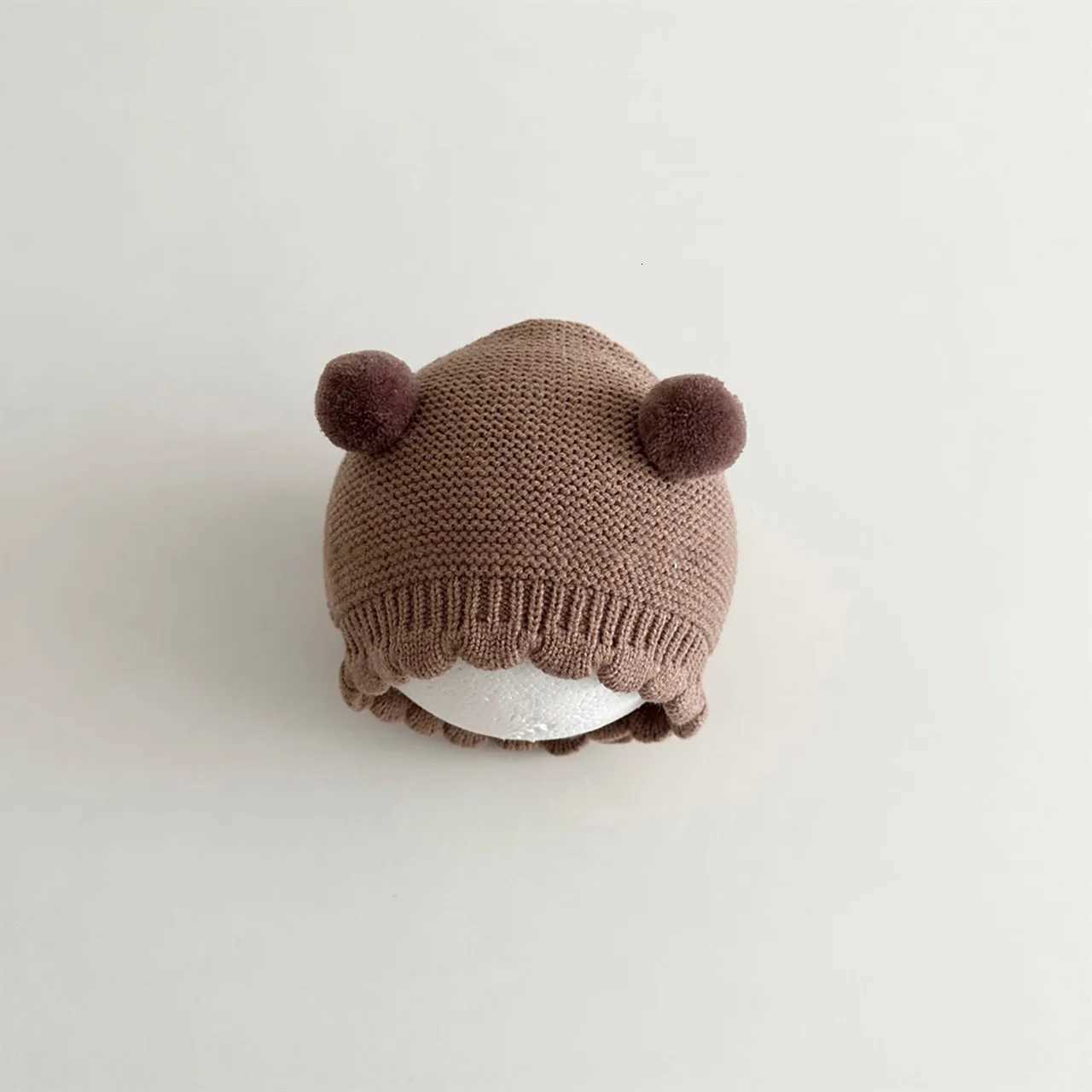 Cute Pompom Beanie Winter Warm Baby Knitted Hat 06Month Newborn Ear Protection Headgear Kids Solid Color Woolen Crochet BonnetL251024