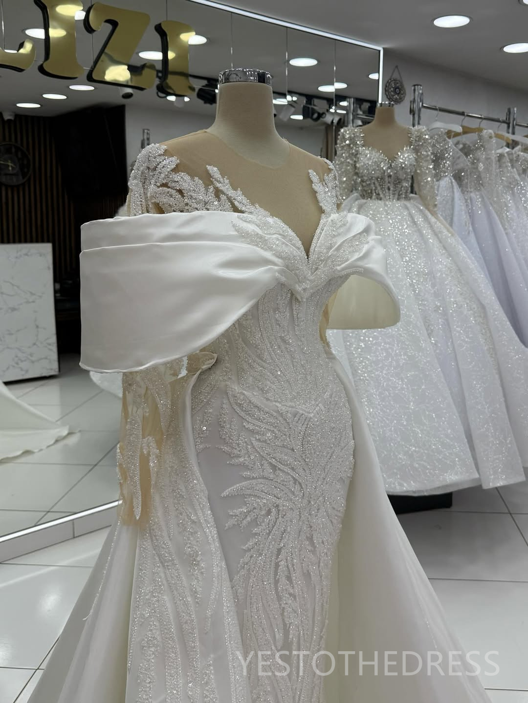 2026 Ivory Aso Ebi Prom Dress Mermaid Prom Dress Detachable Train Sheer Neck Crystals Beaded Lace Birthday Second Reception Gown For Black Women AM300