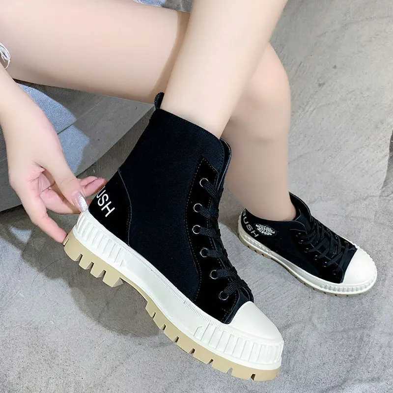 Combat Sneakers Elegant with Medium Heels Footwear Punk Style Round Toe Laces Short Shoes for Woman Sports Womens Ankle Boots W251024