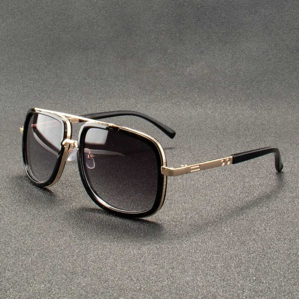 2PCS Fashion Big Frame Sunglasses Men Square Metal Sun Glasses Women Retro Sun Glasses Vintage High Quality Gafas Oculos De SolT251024