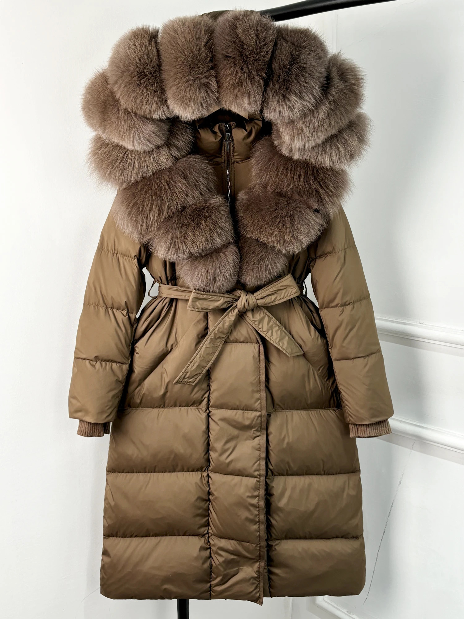 Janveny Winter Long Hooded Puffer Jacket Women Warm Thickened Fox Fur Collar White Goose Down Jacket Waterproof Parkas 251020