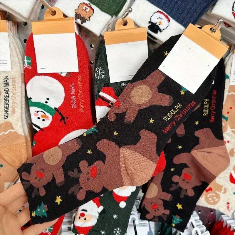 14 Pair Red Snowman Christmas Socks Gingerbread Man Christmas Mid Socks Christmas Gift Socks Autumn and Winter Warmth J251024