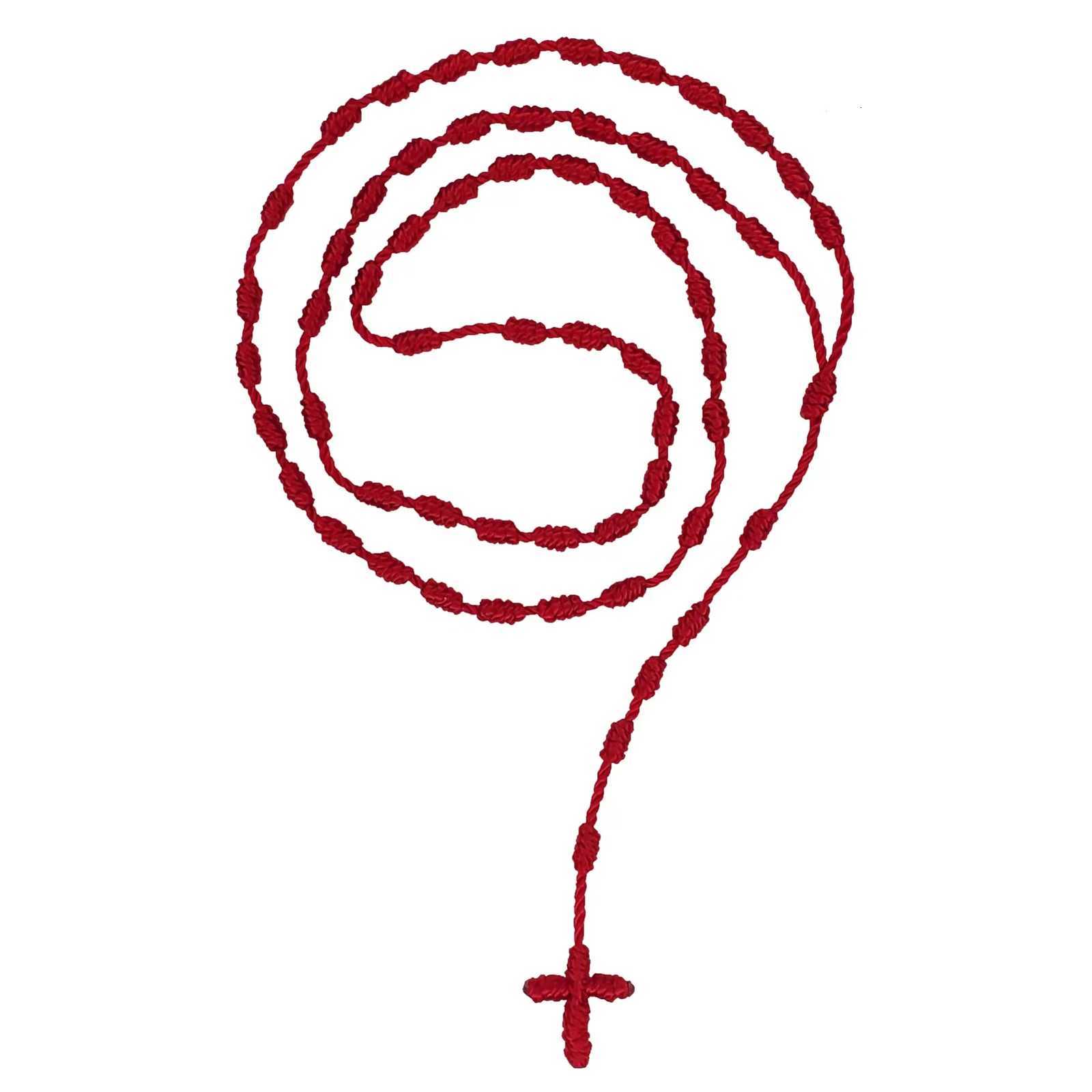 Handmade Knotted rosary with Cross Charm Red rope rosary necklace cord Black thread rosary Catholic Spiritual Prayer GiftXJ251024