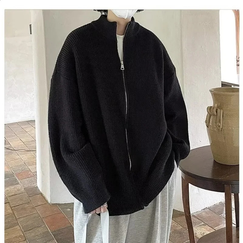 Japanese lazy style stand up collar zipper cardigan sweater jacket mens 2024 spring and autumn knitwear couple 251015