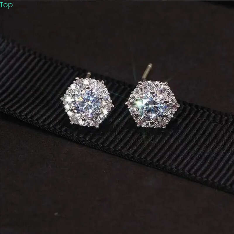 Super Sparkling Stud Earrings Jewelry Sterling Sier Round Cut White Lab Moissanite Dia Party Women Wedding Earring For Lover Gift 0e