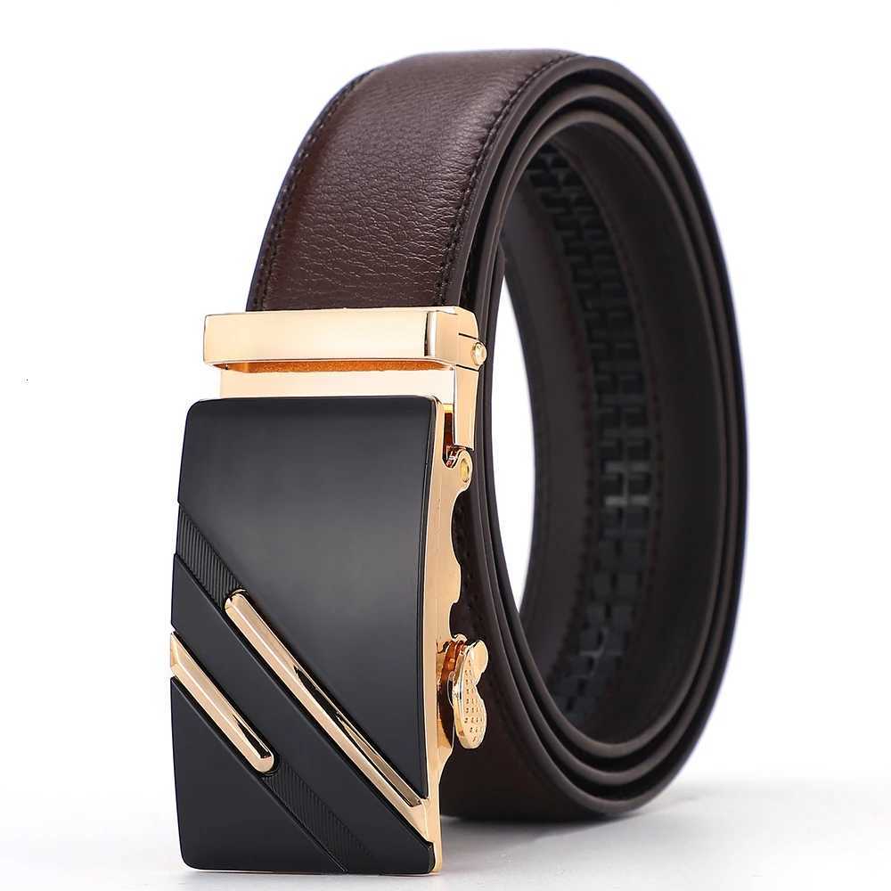 Mens Genuine Leather Ratchet Belt Luxury Automatic Buckle Dress Casual Belt Adjustable Black or Brown W251024