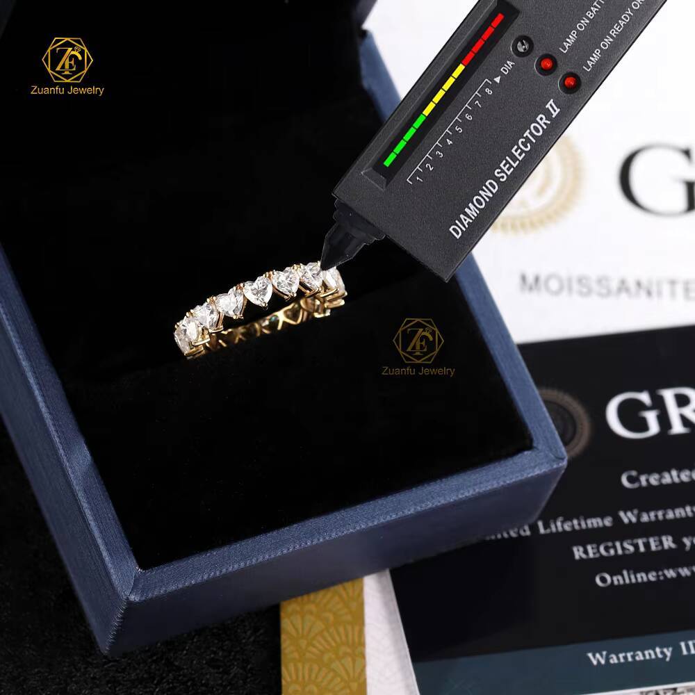 Custom Pure Diamond Tennis Eternity Jewelry Band Heart Moissanite 18K Soild Gold Wedding Bands Rings