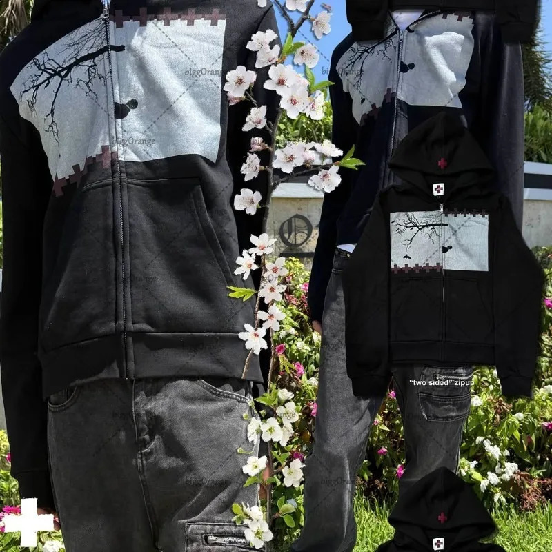 American Harajuku Punk Retro Oversized Zipper Hoodie Men Y2K Hiphop Rock Trendy Casual Loose Sweatshirt Women Streetwear 251018