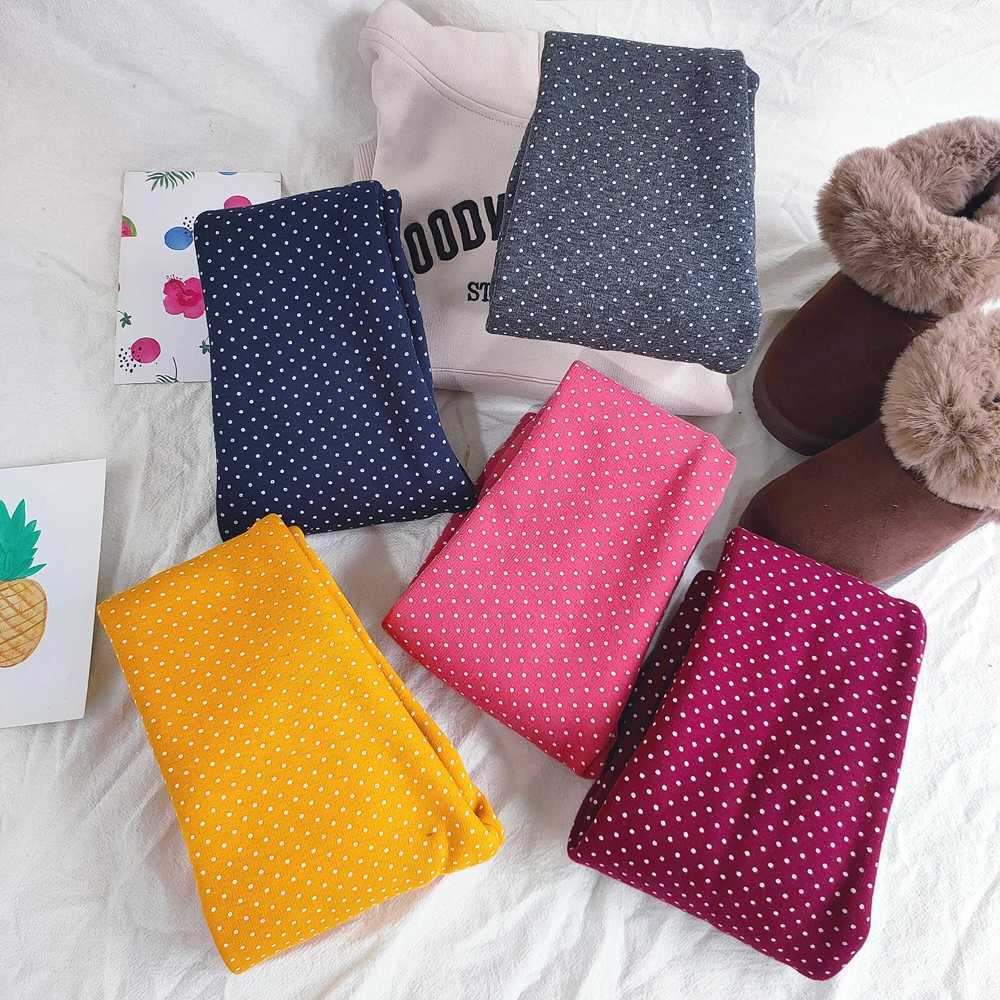 Girls Cotton Dot Print Leggings Autumn Winter Kids Fleece Warm Pants Baby Girl Slim Plus Thicken Trousers Children ClothesT251024