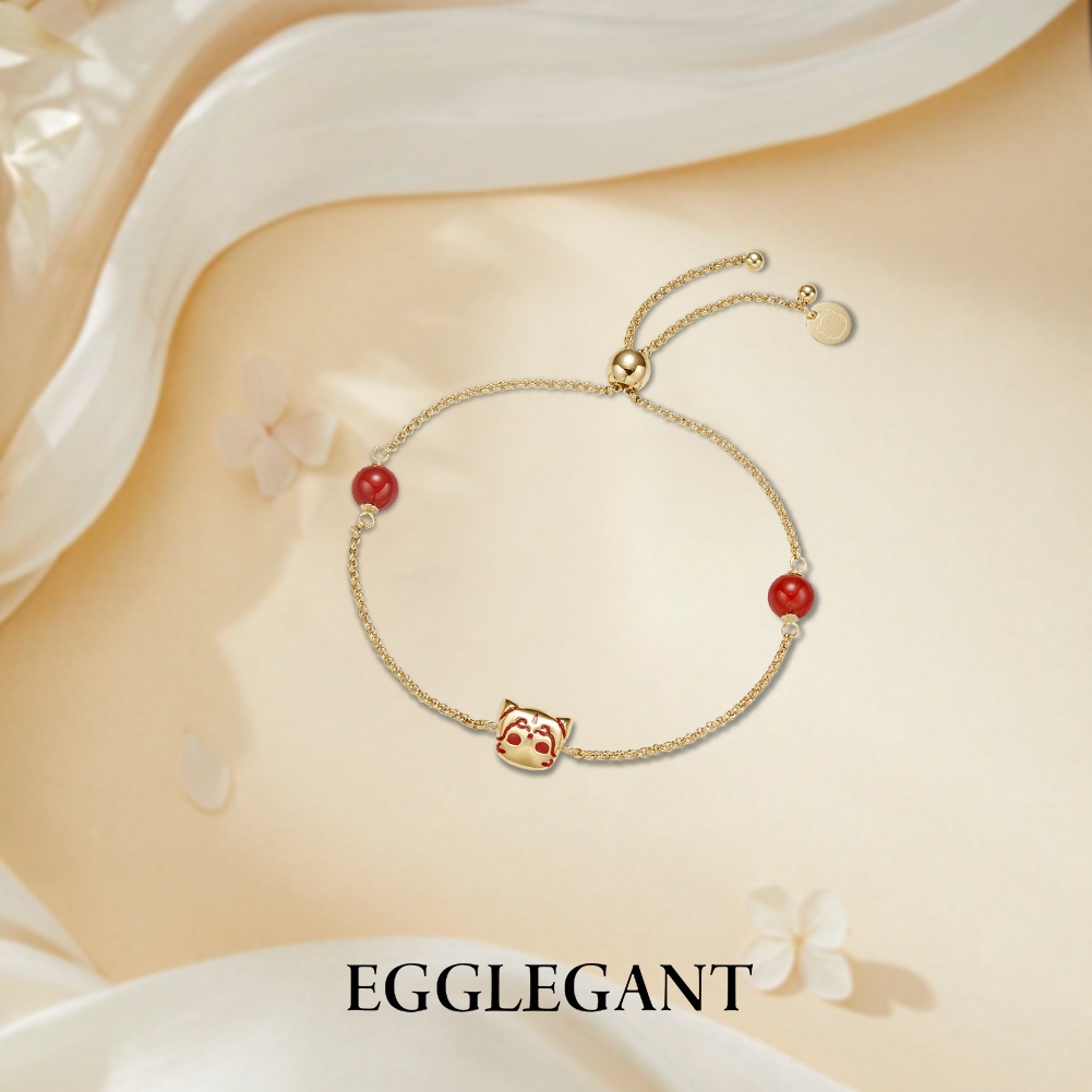 Women's Cat Necklace & Bracelet Set with Red Agate - Exquisite Design, Adjustable Chain, Dainty Jewelry Set for Daily Wear & Gift-EL22-31