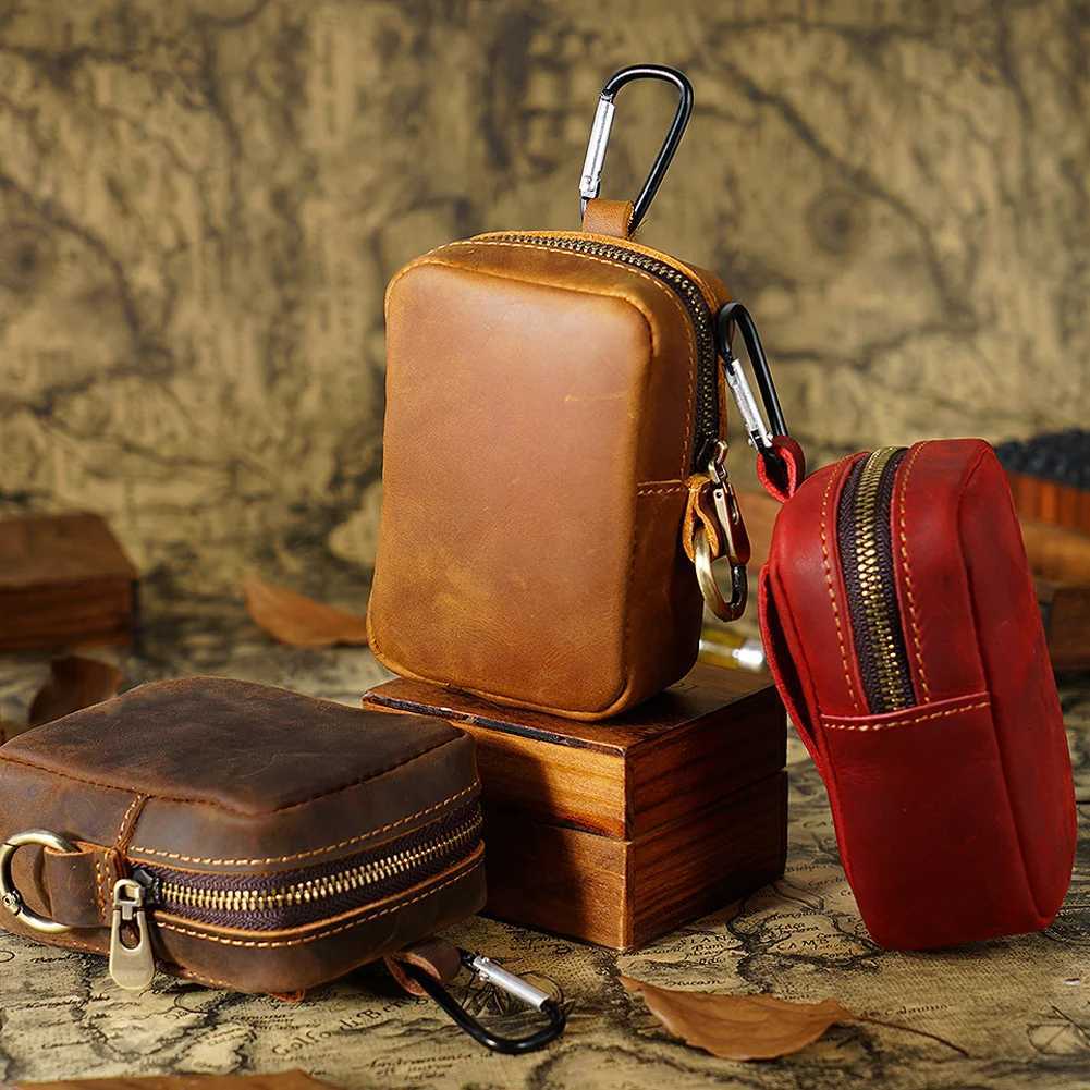 Genuine Leather Coin Purses Pouch Money Pocket Zipper Bags Top Layer of Cowhide Key Package Storage Bag Waist Bag Wholesale Z251023