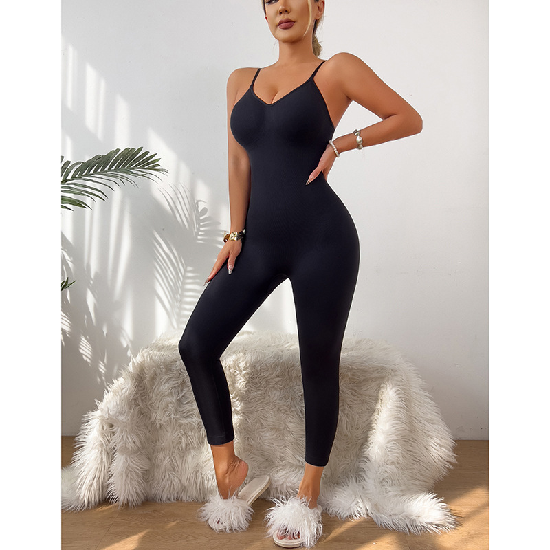 European Size Hot Sale New Seamless Tummy Control Waist Shaping Plus Size Camisole Seven-Eighth Pants Jumpsuit Women Tight-Fitting