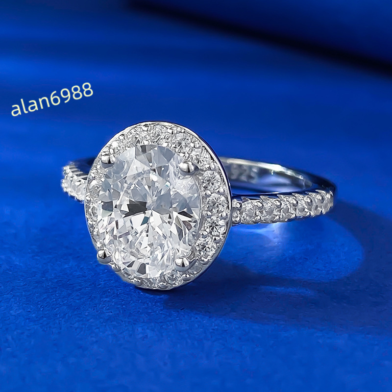 New 79 Oval Pigeon Egg High Carbon Diamond Ring Fashionable Simple 925 Silver Ring Rhodium Plated Gemstone Ring for Parties