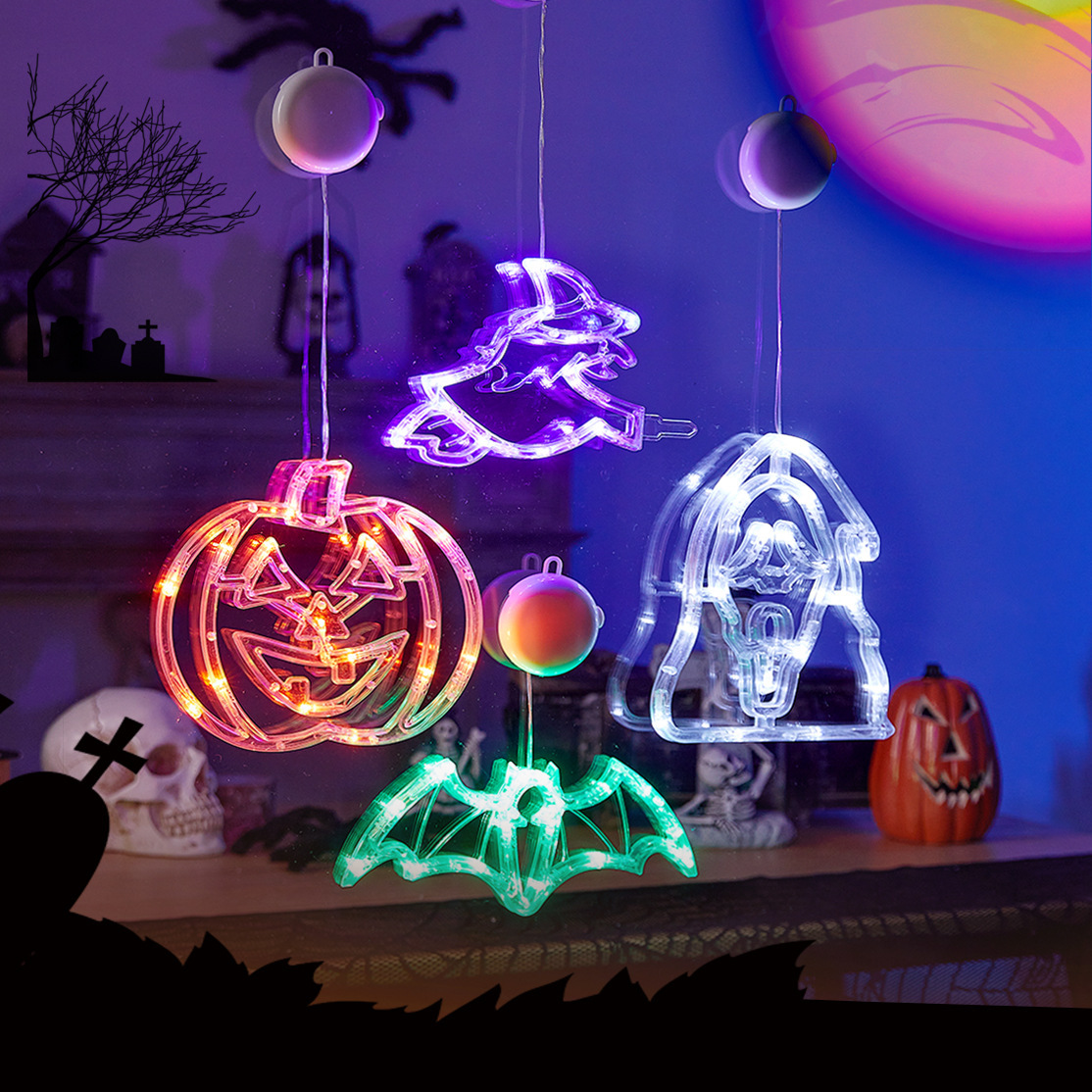 Halloween Suction Cup LED Lights, PVC Pumpkin/Witch/Bat/Ghost Face/Gnome Shaped Decorative Lights for Window Halloween Decoration160---WSJXP