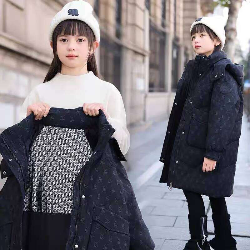 Winter Down Jacket For Kid Printed Hooded Thick Warm Long Teens Girl Outerwear Coat 6-14Y Kids Parkas Jackets