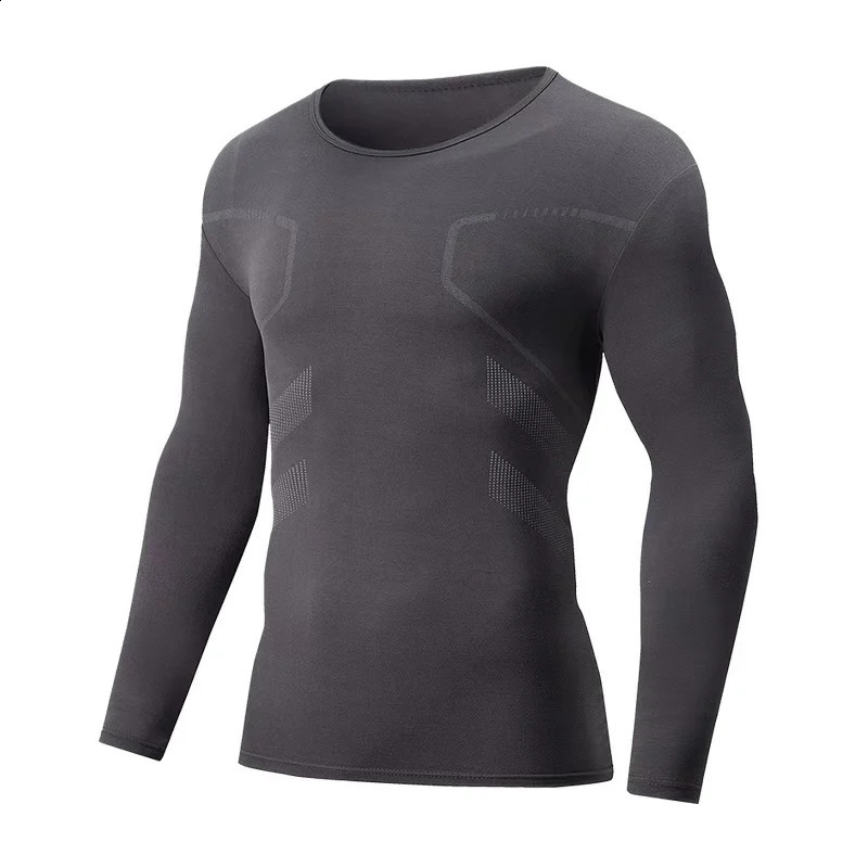 3piece Set Of AutumnWinter Mens Printed Thermal Underwear Sports And Fitness Round Neck Long Sleeved Tshirt Top Base Shirt 251018