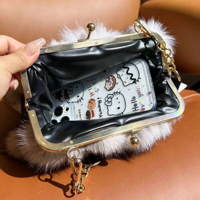 Real Winter Fashion Crossbody Fur Handbag Plush Chain Shoulder For Women Natural Sier Fox Bag