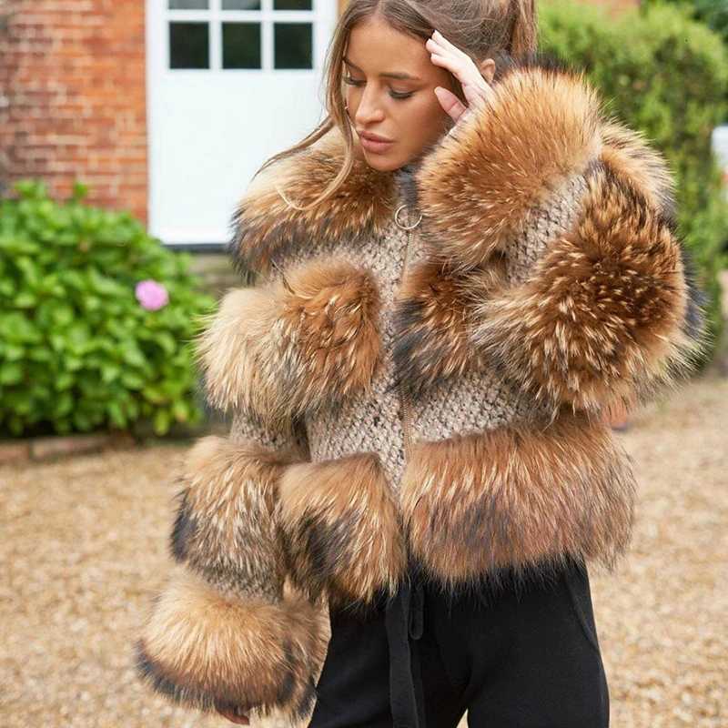 QUEENTINA Real Raccoon Fur Coat Winter New Outwears Womens Fashion luxury JaCKet CloTHing Natural Raccoon 2024 H251024