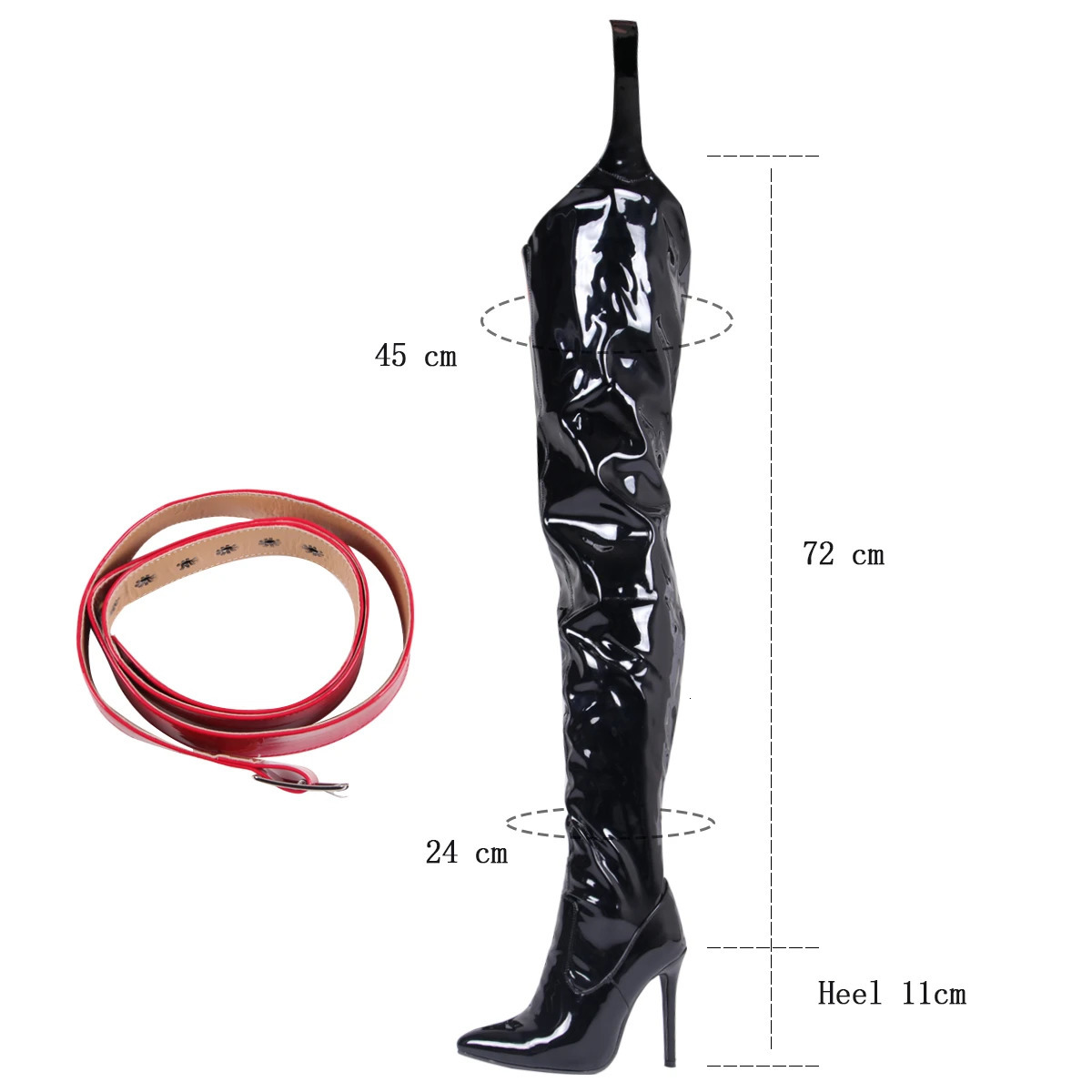 Red Patent Leather Waterproof Women Over The Knee Boots High Heels Solid Pointed Toe Stiletto Night Club Bar Womens Boots 251023