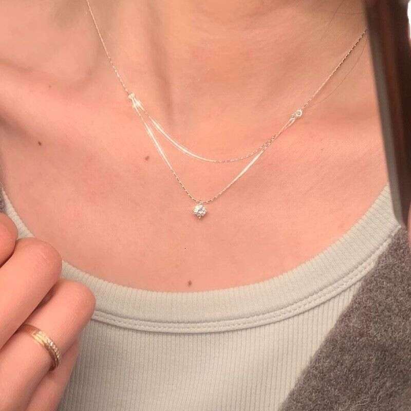Necklace Designer luxury zircon pendant necklace Double Layer chain for Women men Exquisite Fashion High-End copper plated with silver Festival vacati