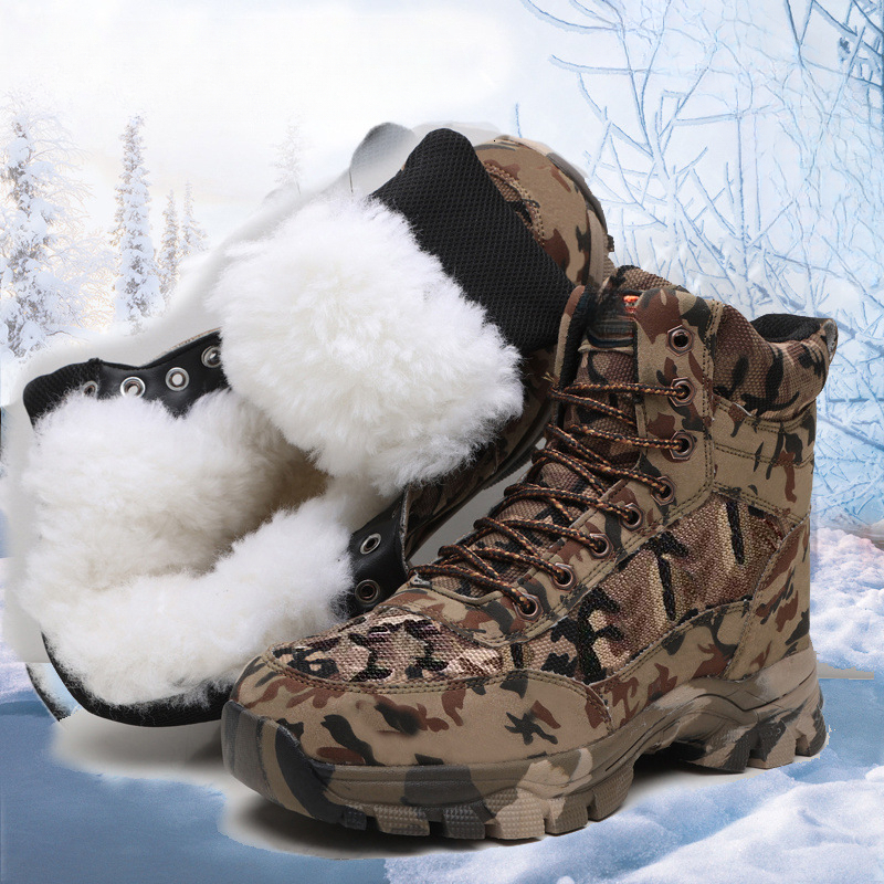 Winter Extra Thick Camouflage Combat Boots Cold Proof Degrees Cotton Shoes Thickened Wool Snow Boots Men s Outdoor Work Shoes