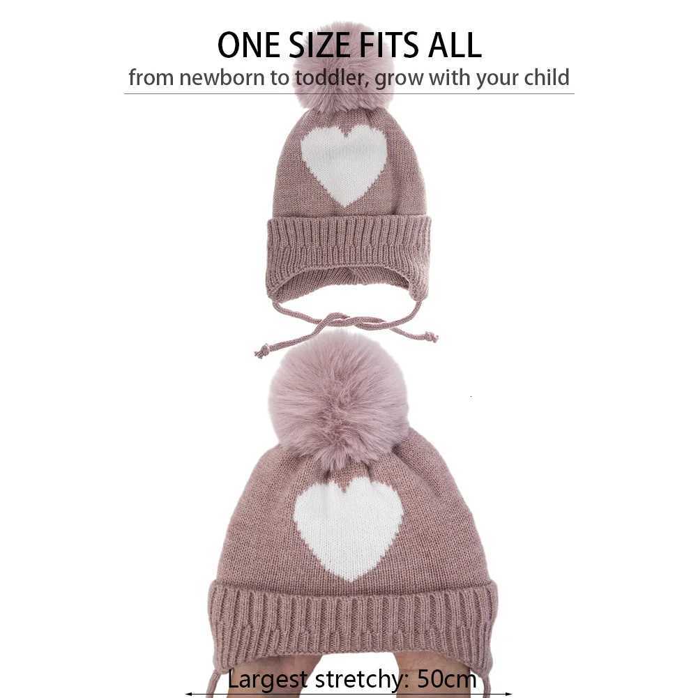 Cute Pompom Baby Turban Hats Heart Knitted Caps Boys Girls Beanies 03T Autumn Winter Kids Headwraps Bonnets Hair AccessoriesL251024