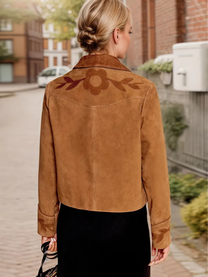 HZXVic womens coat retro elegant European and American suede flower exquisite decoration embellished with lapel n jacket 251018