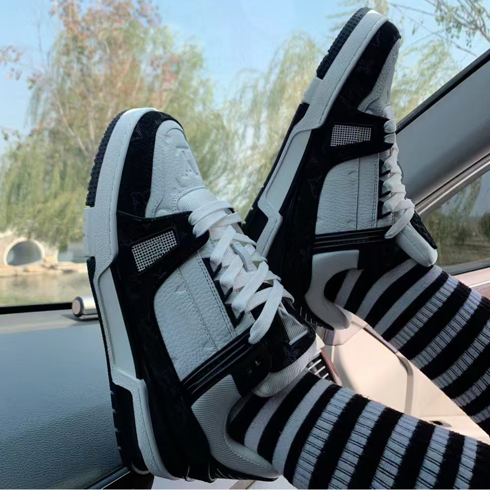 Designer trail sneakers men trainers women casual luxury trainer platform shoes genuine leather denim sports sneaker chaussure black white navy