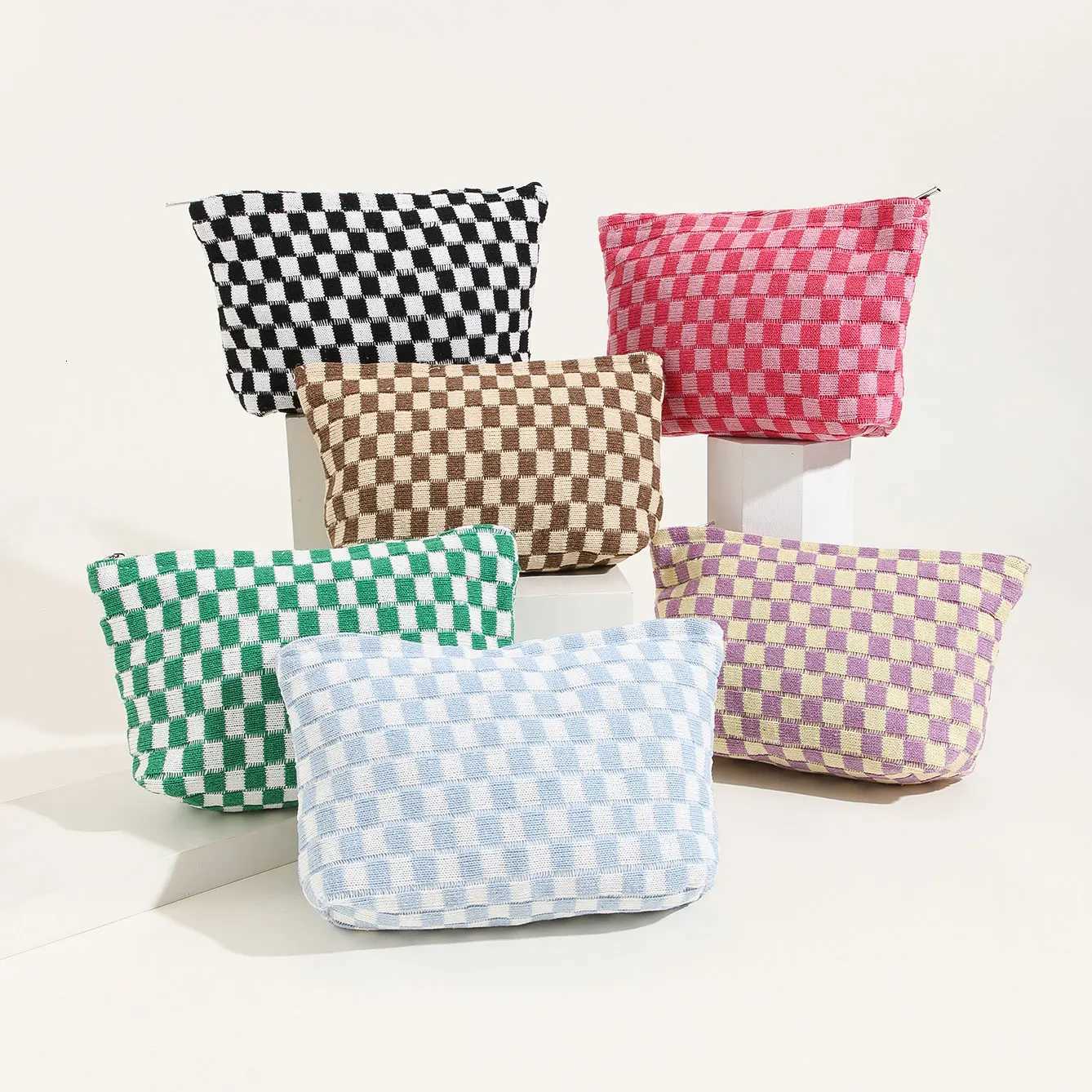 Large Checkerboard Makeup Bag Women Girls Portable Travel Essential Pouch Purse Toiletry Bag Organizer Storage Pencil CaseT251024