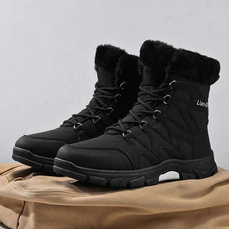 New Mens Winter Warm Plush Mid-Calf Outdoor Anti-Slippery Waterproof Snow Boots Fashion Cotton Shoes For Men