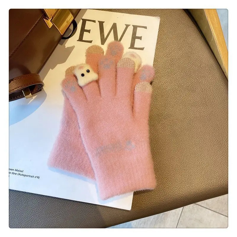 Winter Warm Plush Gloves Japanese Girl Knitted Five Finger Gloves Women Winter Glove Women Thick Mittens For Cycling 1 Pair 251023