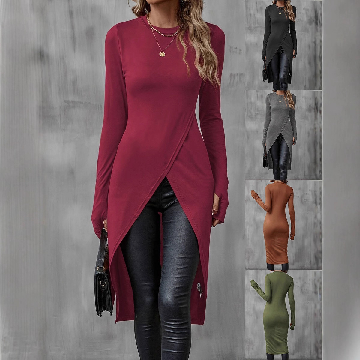 Basic T-Shirt Extended Length Artistic Design High-End Feel Women's Top