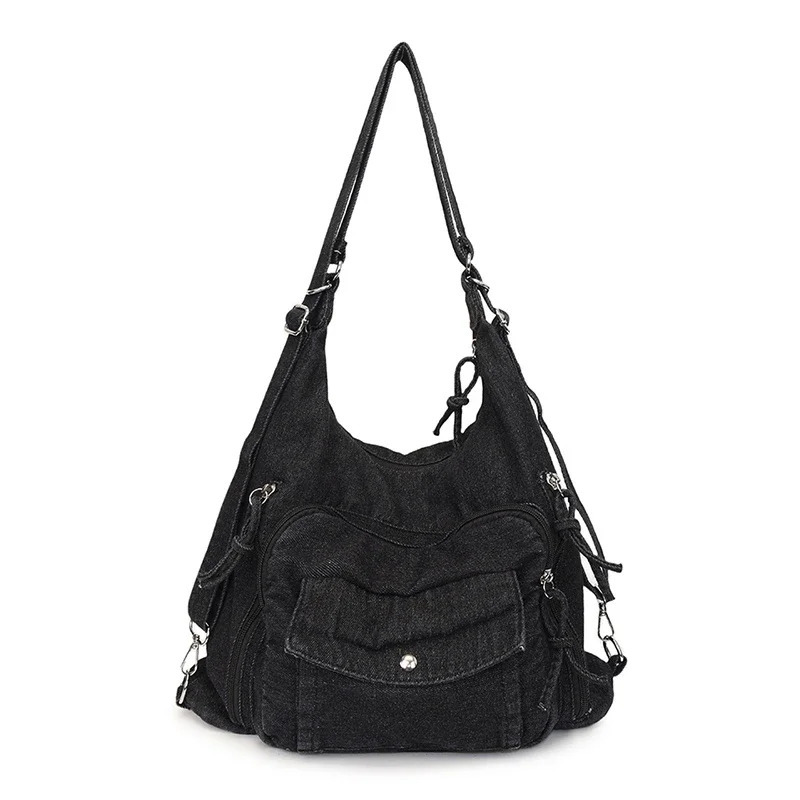 Solid Color Denim Trendy Shoulder Bag for 2025 High Quality Fashion Zipper Large Capacity Versatile Womens Crossbody Bag 251023