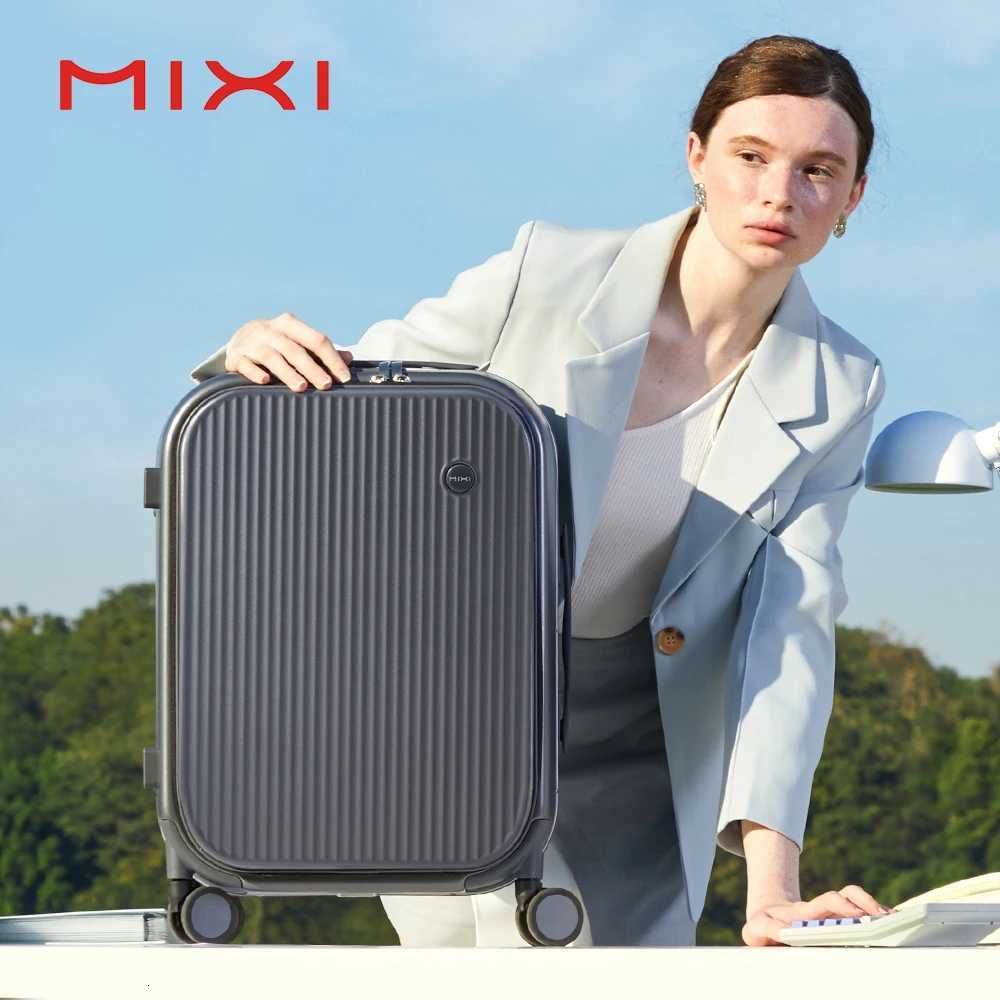 Mixi 2023 New Men 18 20Carry On Suitcase Aluminum Frame Front Laptop Pocket Luggage 100 PC TSA Lock Spinner WheelsW251024