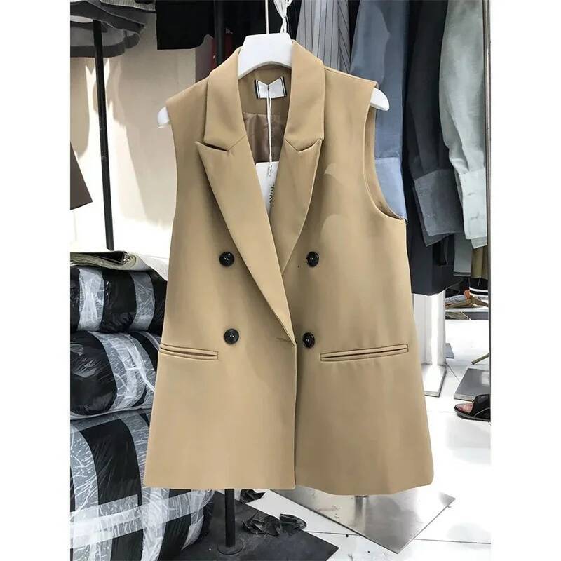 Casual Black Suit Coats Peak Lapel Sleeveless Vests Women Fashion OL 2025 Elegant Oversize Korean Style Blazer dongdumaoyi