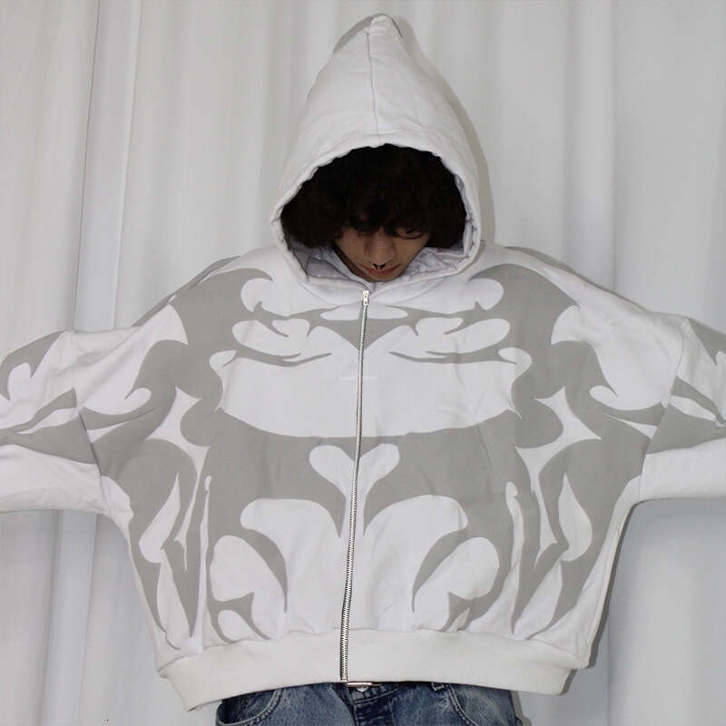 2025 Autumn Winter Letter Foam Loose Trendy Street Hip-Hop Zipper Hooded Sweatshirt for Women